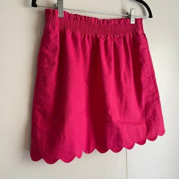 J. Crew Linen Cotton Scalloped Mini Skirt Pink Lined Women’s Size 2 - Picture 2 of 11